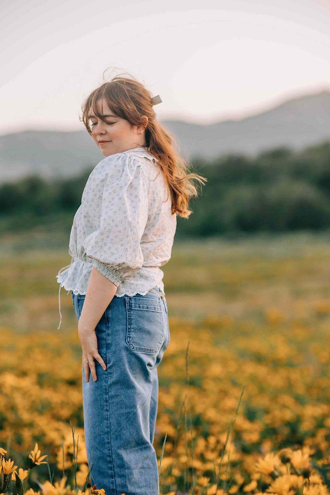 Heidi top -  dusty blue floral